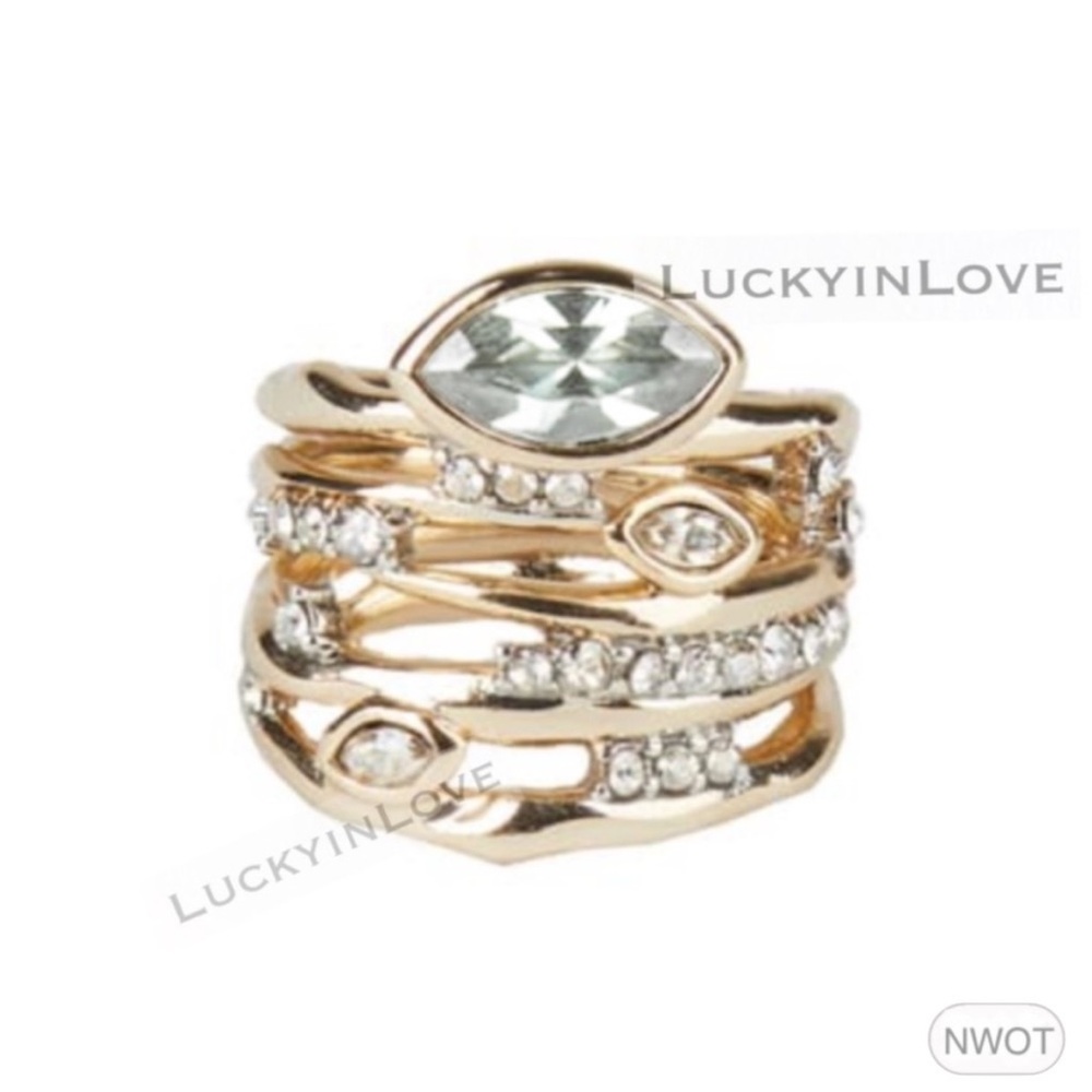 ALEXIS BITTAR • BRUT Thorny Layered Navette Crystal Burst Gold Ring Size 7